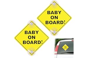 VCSJW 2 Stück Baby an Bord Auto Warnschilder, Baby on Board Aufkleber für Auto Mit 2 Saugnäpfen, 12x12Cm Sicherheits Autoschild, Kinderautoschild, Für Autofenster Wiederverwendbar (Gelb)