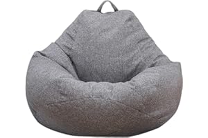 CIVG Copertura per Poltrona a Sacco,Fodera per Poltrona a Sacco Cotone di Lino（Nessun Riempitivo）con Maniglia e 3 Tasche,Puff Poltrona Sacco Morbido per Camera da Letto Soggiorno (S, grigio)