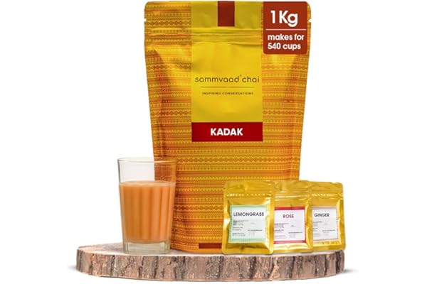 Sammvaad Premium Kadak CTC Chai - 1Kg (Includes 3 Exotic Spices) Strong & Aromatic Assam Tea Fresh CTC Tea for Rich Flavor Makes 540 Cups Zip-Lock Pack