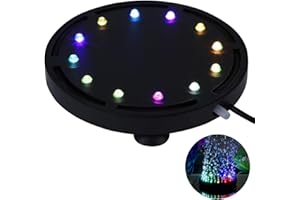 UKSUNVI 12 multicolor RGB LED Fish tank Iluminación subacuática con burbujas de aire subacuáticas Night sea / multicolor LED Aquarium Air Stone Disco, circular acuario Bubbler con cambio de color automático