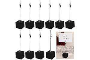 SINZAU 10 Stück Fotohalter mit Klammern, Holz Memo Clip Halter, Tischkartenhalter, Fotowürfel für Bilder, Karten und Hinweise, für Heimdekoration, Büro, Party, Schwarz