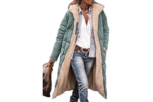 SUIBOZ Damskie ciepłe płaszcze zimowe - dwustronna podszewka z polaru Sherpa, długa kurtka puchowa z kapturem, pikowana odzież wierzchnia na zewnątrz