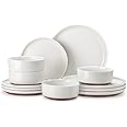 MALACASA Plates and Bowls Sets, 12 Pieces Modern Stoneware Dinnerware Set for 4 Kitchen Dinner Set Ceramic Dishware Dishes Set Microwave and Dishwasher Safe, White, Series TARA