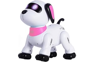 yiman Remote Control Robot Dog Toy – Interactive & Programmable RC Robot Toy for Kids 3+, Smart Dancing Puppy with LED Eyes & Sound, Rechargeable Electronic Pet Toy for Boys & Girls – Pink