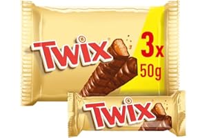 M&M'S TWIX - Barres chocolat au lait, caramel et biscuits - 3 sachets de 50g - 150g