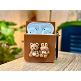 Airpods 1. Nesil Ve 2. Nesil ile Uyumlu Ayıcık Tasarımlı Kalın Silikon Kılıf - Brown