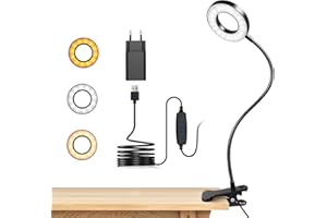 DOWOWDO LED Leselampe Buch Klemme für Schreibtisch & Bett • 48 LEDs, 10 Helligkeitsstufen & 3 Farbtemperatur Modi, Augenschonende Klemmlampe mit USB-Betrieb, Flexibler Schwanenhals (40cm) für Kopfende