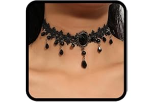 Handcess Gothic Spitzen Choker Halskette schwarze Perlen Quasten Halsketten Strass Halskette mit hohler Blume Schmuck für Damen und Mädchen