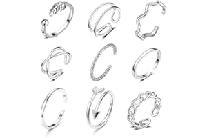 GHYUI Bague Femmes Réglable, Lot bagues à Bande Réglable, 9 pièces Bagues Spinner, Bande Anneaux Ensemble, argent, Bague Ouvert,Empilables Lot Bague, Knuckle Bagues Ouverts, pour Femmes Filles