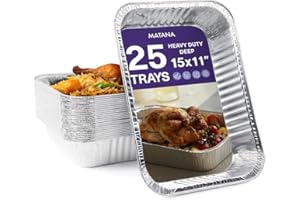 MATANA - 25 grandes plaques à rôtir en aluminium argenté réutilisables (37x27cm/5000ml)