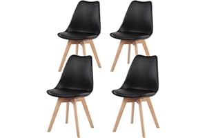 EGGREE - Set di 4 sedie da sala da pranzo con gambe in legno massiccio di faggio, design scandinavo con legno massiccio e imbottitura morbida, colore nero