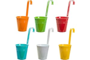 ‎MONSTER24 Monster24 6er Set Hängetopf, Metall-Blumentopf, Blumenampel für Pflanzen, Bunte Blumentöpfe zum Aufhängen, hängender Blumentopf, Balkontopf, Pflanztopf, Kräutertopf (Ø 13/9cm - Höhe 13/29.5cm)