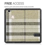 kwmobile Hülle für Huawei Nova - Bookstyle Case Handy Schutzhülle Textil mit Kunstleder - Klapphülle Cover Stoff Kariert Design Beige Weiß Schwarz - 