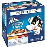 Felix So gut wie es aussieht Katzenfutter Doppelt lecker Fleisch Mix4er Pack, (4 x 24 x 100 g) Beutel