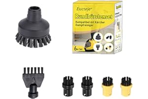 Eucteje 6er Rundbürstenset Rundbürste Bürste Ersatzteile Kompatibel mit Kärcher Dampfreiniger Zubehör SC1 SC2 SC3 SC4 SC5 SC7 CTK10 (1 Große Rundbürste + 4 Kleine Rundbürstendüse + 1 Fugenbürste)