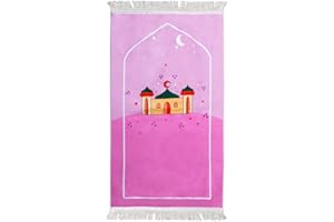 Windplusya Kids Prayer Mat Rug Muslim, Cartoon Tassel Prayer Mat, Islamic Muslim Praying Rug | Janamaz | Sajadah | Salah, Ramadan Eid Gift for Boys/Girls. (Pink house)