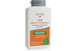 LABORATOIRES VITALTHÉA Fer Bisglycinate 14mg Hautement Biodisponible Assimilable + Vitamines C, B12, B9 + Lactoferrine | Complement Alimentaire Anti Fatigue | Energie & Défenses Immunitaires - 30 Comp|Laboratoires Vitalthea