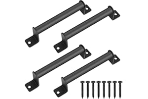 QJKEJI 4 Pcs Black Door Handles, Gate Handles for Wooden Gates, Black Sliding Barn Shed Door Pull Handle Hardware for Sheds Garden Gate Cabinet Doors Grab Handle, with Screws