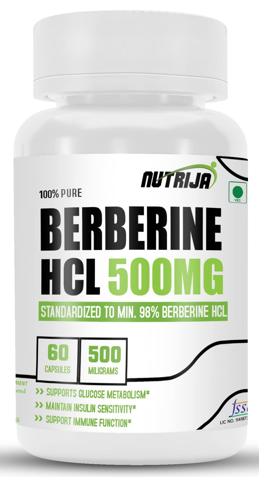 NutriJa Berberine HCL 500MG Capsules - 98% Highly Purified and Bioavailable Supplement - 82:1 Concentrated Formula - 60 Capsu