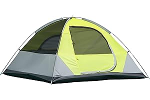 Outsunny Tente dôme de camping 3 personnes étanche légère ventilée portes zippées poche de rangement sac de transport inclus fibre verre polyester tissu Oxford 210L x 210l x 119H cm vert et gris
