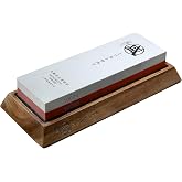 MITSUMOTO SAKARI Sharpening Stone 1000/3000 Grit, Non-Slip Bamboo Base | Double Sided Knife Sharpener, Whetstone, Sharpener,