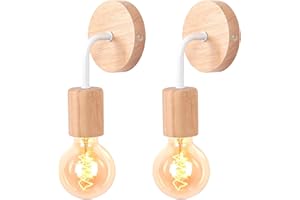 iDEGU Zestaw 2 lamp ściennych w stylu retro z metalu i drewna w stylu vintage oprawa przemysłowa E27, oświetlenie ścienne do sypialni, łazienki, przedpokoju (biały, drewniany uchwyt typu B)