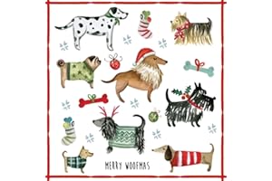 Anniversary House Tiflair Luxury Christmas Napkins - 3-Ply Paper Lunch Napkins with Christmas Dogs Design - Thick, Strong, Festive Disposable Serviettes for Festive Table Décor - 20 Pack
