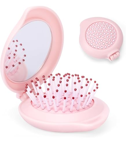 Travel Mini Hair Brush With Mirror, 2 PCS Folding Comb Massage Comb Compact For Purse, Wet Hair Brush For Women & Men