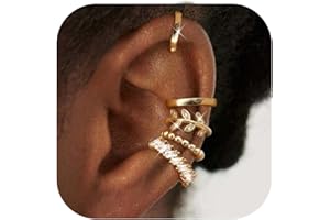 Morfetto Ear Cuff No Piercing for Women - 5 Pairs 14K Gold Plated Clip On Earrings for Non Pierced Ears - Ear Cuff No Piercing for Women Earring Stack Non Tarnish Fake Cartilage Earrings