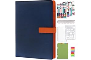 HXRTANGS Taccuino Ricaricabile A5, Raccoglitore a 6 Anelli Organizer Personali Planner con Supporto Penna, Chiusura Magnetica e Tasche, 80 Fogli / 160 Pagine, Accessori Inclusi, Blu Marino