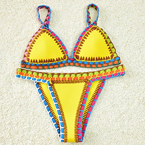Sitengle Damen Bikini Sets Multicolour Push up Handgestrickte Badeanzüge Crochet Neopren Paisley Bademode Badeanzug Bathing Suit Ethnischen Tauchanzug Hot Bikini - 6