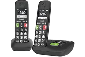 ‎GIGASET Gigaset E290A DUO - 2 Schnurlose Senioren DECT-Telefone mit Anrufbeantworter - große Tasten, Zielwahltasten für wichtige Nummern, Verstärker-Funktion für lautes Hören, schwarz [Deutsche Version]