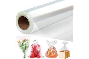 GIBOHOM 86 CM x 30 M Klare Cellophanfolie Rolle, 3 Mil Dicke Cellophan Geschenkfolie Transparent für Geschenkkörbe, Klarsichtfolien Packpapier für Blume, Geschenk Baskt Verpackung (86CM gefaltet auf 43CM）