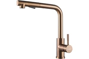 KINSE Kitchen Mixer Tap with Pull-Out Spray Head, Stainless Steel Kitchen Sink Faucet, Single Lever, 2 Jet Types, 360° Swivel, Rose Gold
