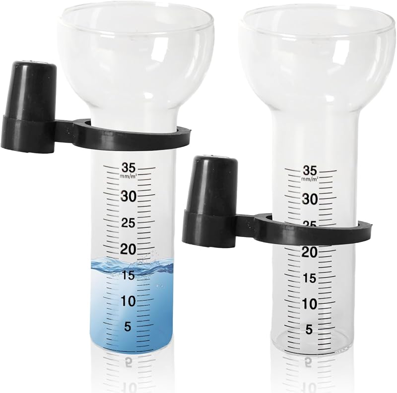 Dwitkul 2 Stück Regenmesser, 35 mm Niederschlagsmesser, Regenmesser Ersatzglas mit Halterung, Trichterförmiger Regenmesser Outdoor-Regenmesser Frostsicher für Hof, Garten