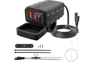 Hoembpn Motorcycle USB Car Charger Socket Fast Charging 2 USB/2.4A+Type C/2.4A with Switch and LED, DC10V-28V Waterproof motorbike usb with 3A Type C Multi-Function Charging Cable for Boat/Camper/Van