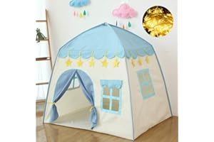 GEIWENLE Tenda da gioco per bambini con luci stellate, tenda da gioco per bambini, per interni ed esterni, giocattolo di compleanno, regalo di Natale (blu)