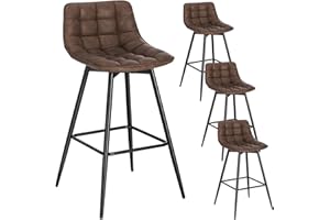 WOLTU Bar Stools Set of 4, Breakfast Kitchen Counter Barstools with Backrests and Footrests, Faux Leather, Brown