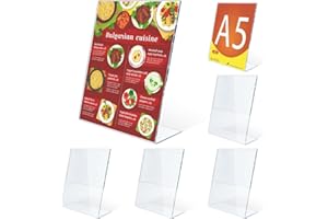 UMILKI 6pcs A5 Soporte para Letreros de Acrílico, Soporte de Sobremesa Transparente, en Forma de L Expositores Sobremesa, Soporte para Cartel, Soporte para Menús, Mensajes, Expositores,Fotos