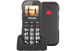 USHINING GSM Téléphone Portable Senior Débloqué avec Grandes Touches Volume Élevé Écran de 1,77 Pouces Bouton SOS Lampe Torche Dual SIM Radio FM Réveil Station de Charge, Batterie 1800 mAh Longue Durée (Noir)