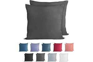 Komfortec 100% Coton Jersey Taie d'oreiller - Lot de 2-50x50 cm, Oreiller 150 g/m², Housse de Coussin, Anthracite