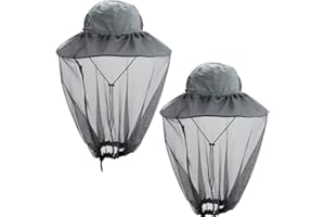 ACBUNGJI 2 Pack Mosquito Head Net Hat Hats with Removable Veil Net Mesh Hiking Fishing Gardening Protect from Bee Mosquito for Women Men, Beige