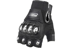OUABIYA Steel Outdoor Reinforced Brass Knuckle Motorcycle Motorbike Powersports Racing Textile Safety Gloves (HF-Black, XL)