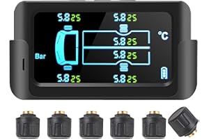 ZFFLYH Universal Truck TPMS with 4/6 External Sensors 8.5 Bar Tire Pressure Monitor Solar Charging Monitor TPMS Tyre Pressure Sensor,6 wheels,14.5bar
