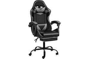 YSSOA Gaming Office High Back Computer Ergonomic Adjustable Swivel Chair with Headrest and Lumbar Support, Black Grey