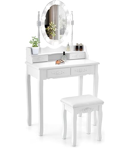 Hoek make-up kaptafel met in drieën gevouwen verlichte spiegel, kaptafel met grote secundaire kast, slaapkamer kaptafel met kruk for kleine ruimtes (Color : White, Size : 90CM Hoek make-up kaptafel met in drieën gevouwen verlichte spiegel, kaptafel met grote secundaire kast, slaapkamer kaptafel met kruk for kleine ruimtes (Color : White, Size : 90CM