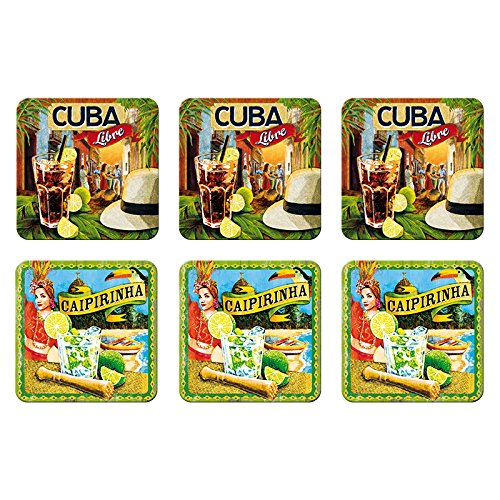6 tlg Set Untersetzer - 9 x 9 cm - Cuba Libra u. Caipirinha