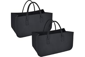 AICOIMY 2 Piezas Bolsas de fieltro para leña, 31L Cesta de Fieltro con Asas, Chimenea Madera Cesta, Bolsa de Fieltro, para Guardar Madera Leña Periódicos Juguetes Artículo(50 x 25 x 25 cm, Negro)