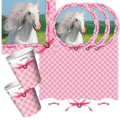 33-teiliges Party-Set Pferde - Weisses Pferd - Teller Becher Servietten Tischdecke für 8 Kinder