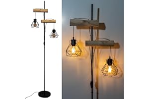 Osasy Lampadaires Bois Salon Métal Lampadaire : Lampadaire avec Abat-Jours en Forme de Diamant Lampe de Salon Décorative Moderne avec Double Interrupteur,hauteur 169 cm